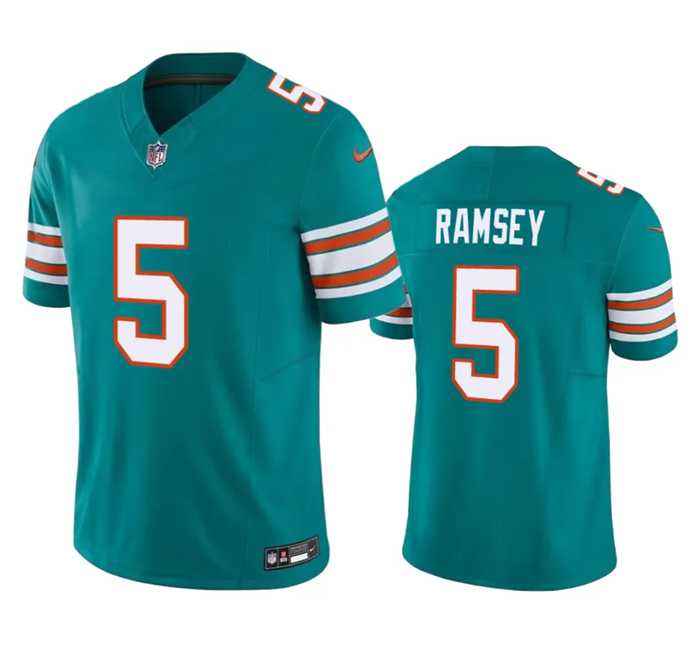 Men & Women & Youth Miami Dolphins #5 Jalen Ramsey Aqua 2023 F.U.S.E Vapor Limited Stitched Football Jersey